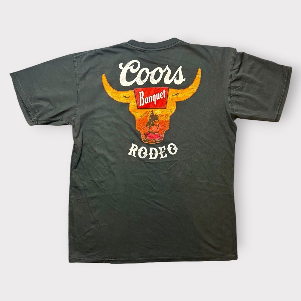 Coors Banquet Rodeo T-Shirt Mens Large Black Graphic Longhorn Bull Western Tee